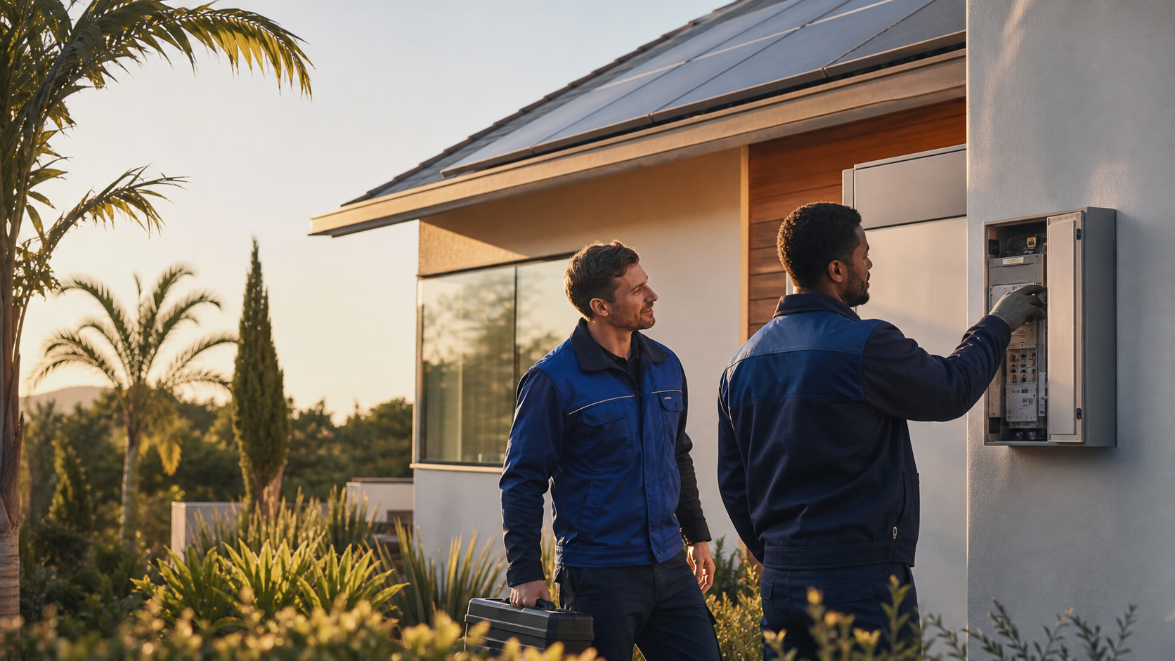 Otovo technicians servicing residential solar and electrical equipment